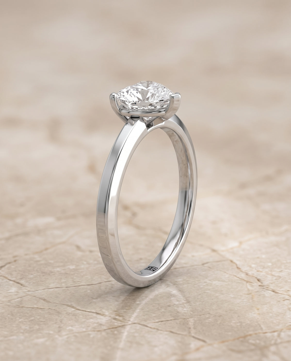 The Carmen Beveled Edge Comfort Fit Solitaire Heart Engagement Ring Setting in Platinum
