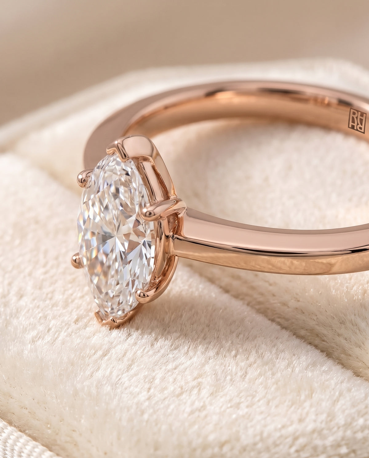 Marquise engagement ring setting in 14K Rose Gold, Carmen Beveled Edge Comfort Fit Solitaire Marquise, alternate view | RockHer