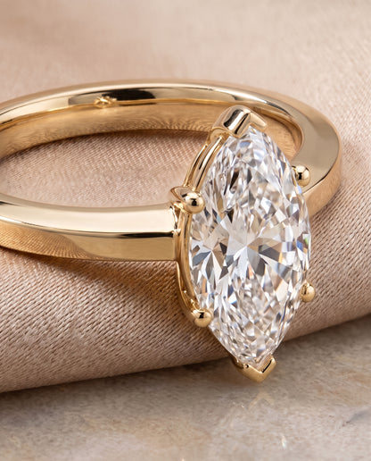 The Carmen Beveled Edge Comfort Fit Solitaire Marquise Engagement Ring Setting in 18K Yellow Gold