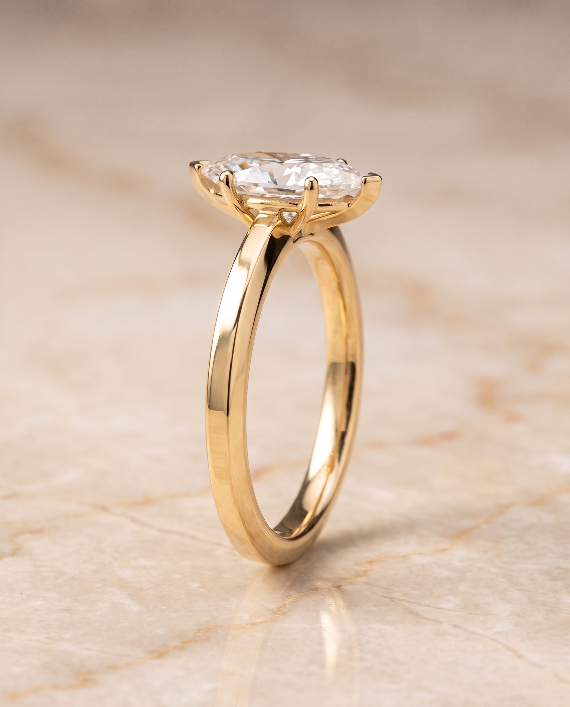The Carmen Beveled Edge Comfort Fit Solitaire Marquise Engagement Ring Setting in 18K Yellow Gold