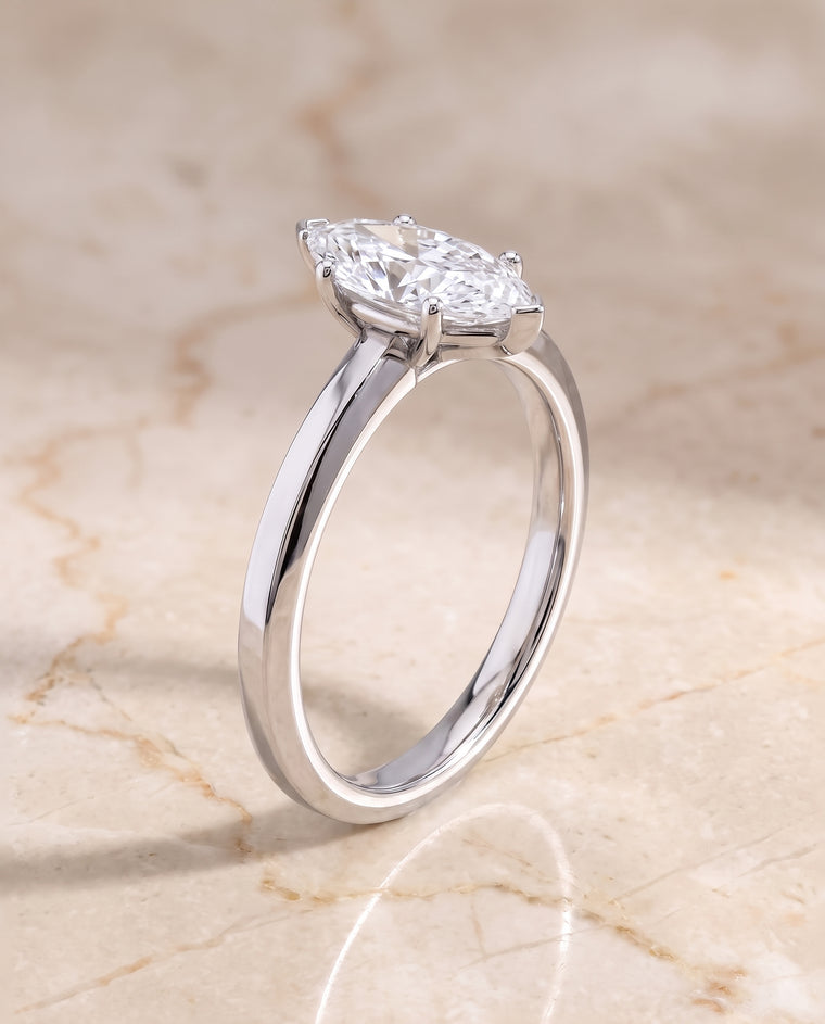 The Carmen Beveled Edge Comfort Fit Solitaire Marquise Engagement Ring Setting in Platinum