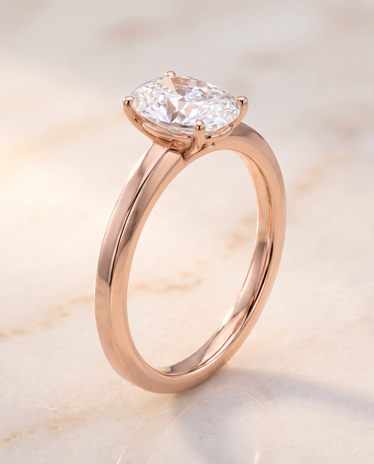The Carmen Beveled Edge Comfort Fit Solitaire Oval Engagement Ring Setting in 14K Rose Gold
