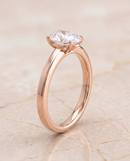 The Carmen Beveled Edge Comfort Fit Solitaire Oval Engagement Ring Setting in 14K Rose Gold