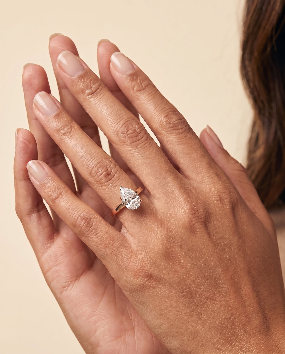 The Carmen Beveled Edge Comfort Fit Solitaire Pear Engagement Ring Setting in 14K Rose Gold