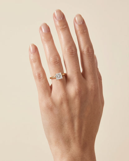 The Carmen Beveled Edge Comfort Fit Solitaire Princess Cut Engagement Ring Setting in 18K Yellow Gold