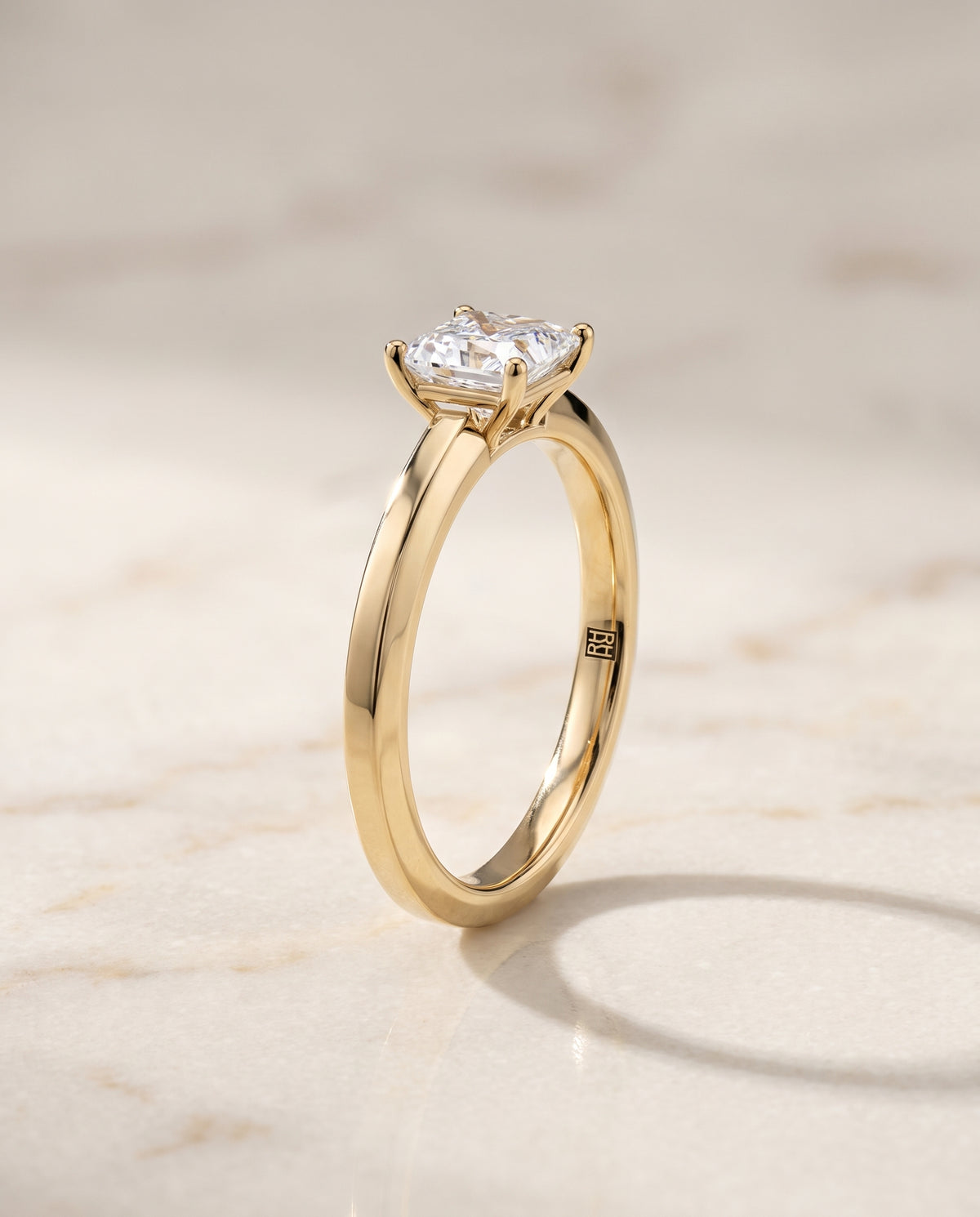 The Carmen Beveled Edge Comfort Fit Solitaire Princess Cut Engagement Ring Setting in 18K Yellow Gold