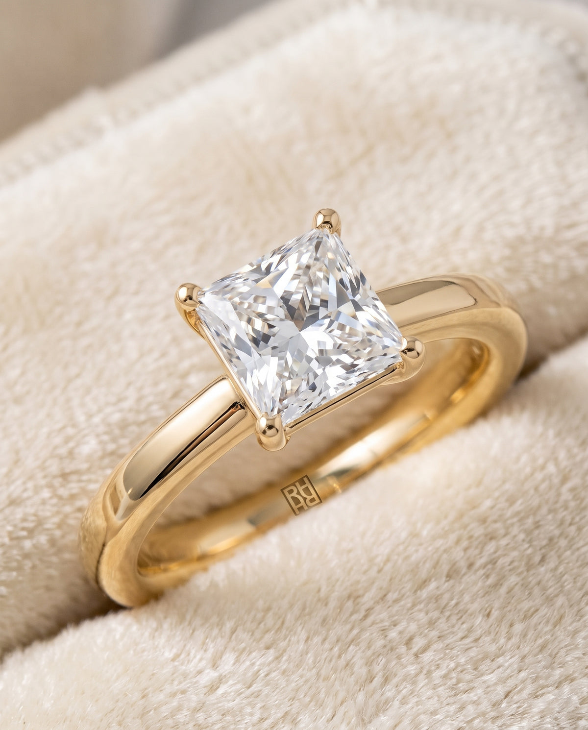 The Carmen Beveled Edge Comfort Fit Solitaire Princess Cut Engagement Ring Setting in 18K Yellow Gold