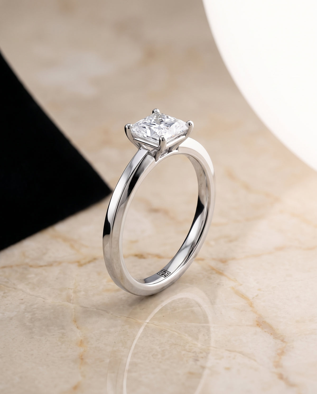 The Carmen Beveled Edge Comfort Fit Solitaire Princess Cut Engagement Ring Setting in Platinum