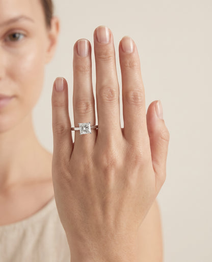 The Carmen Beveled Edge Comfort Fit Solitaire Princess Cut Engagement Ring Setting in Platinum