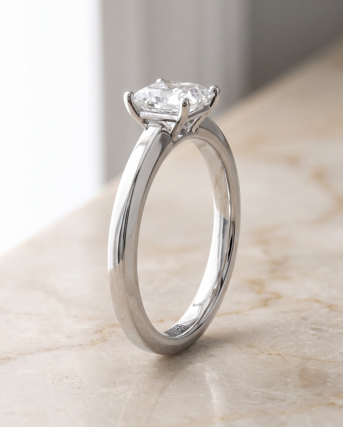 The Carmen Beveled Edge Comfort Fit Solitaire Princess Cut Engagement Ring Setting in Platinum