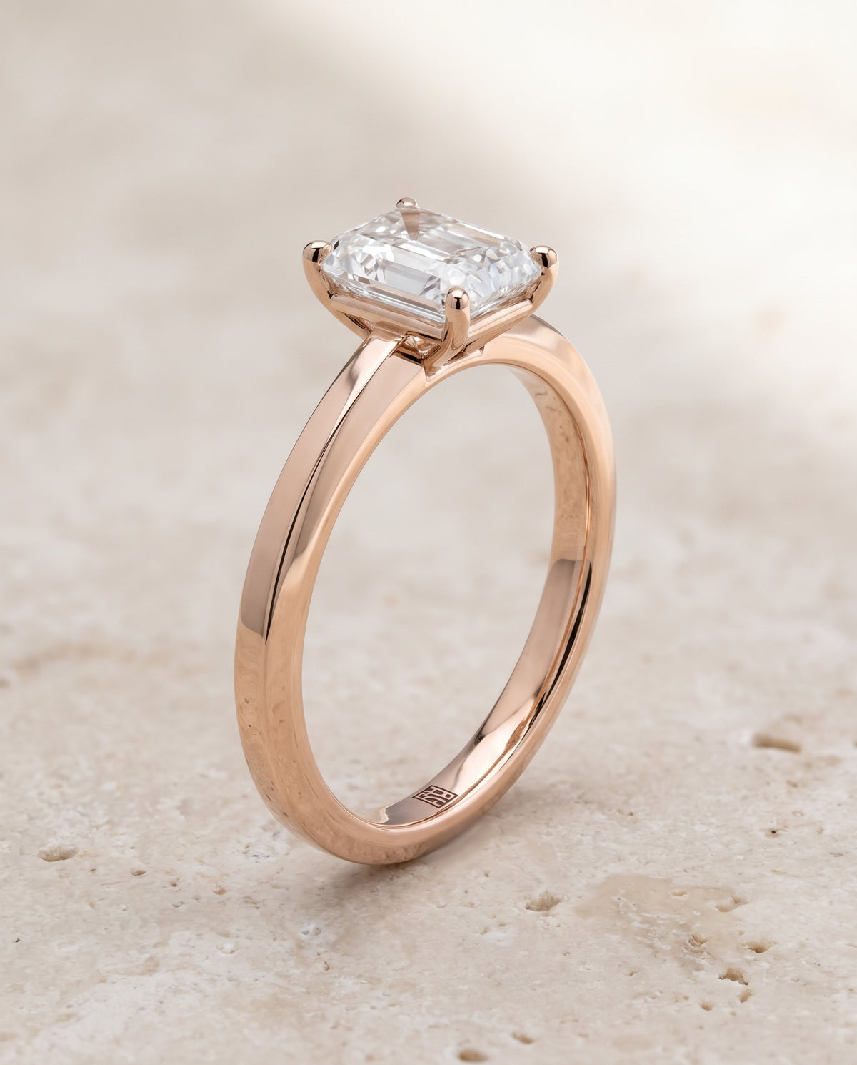 The Carmen Beveled Edge Comfort Fit Solitaire Radiant Cut Engagement Ring Setting in 14K Rose Gold