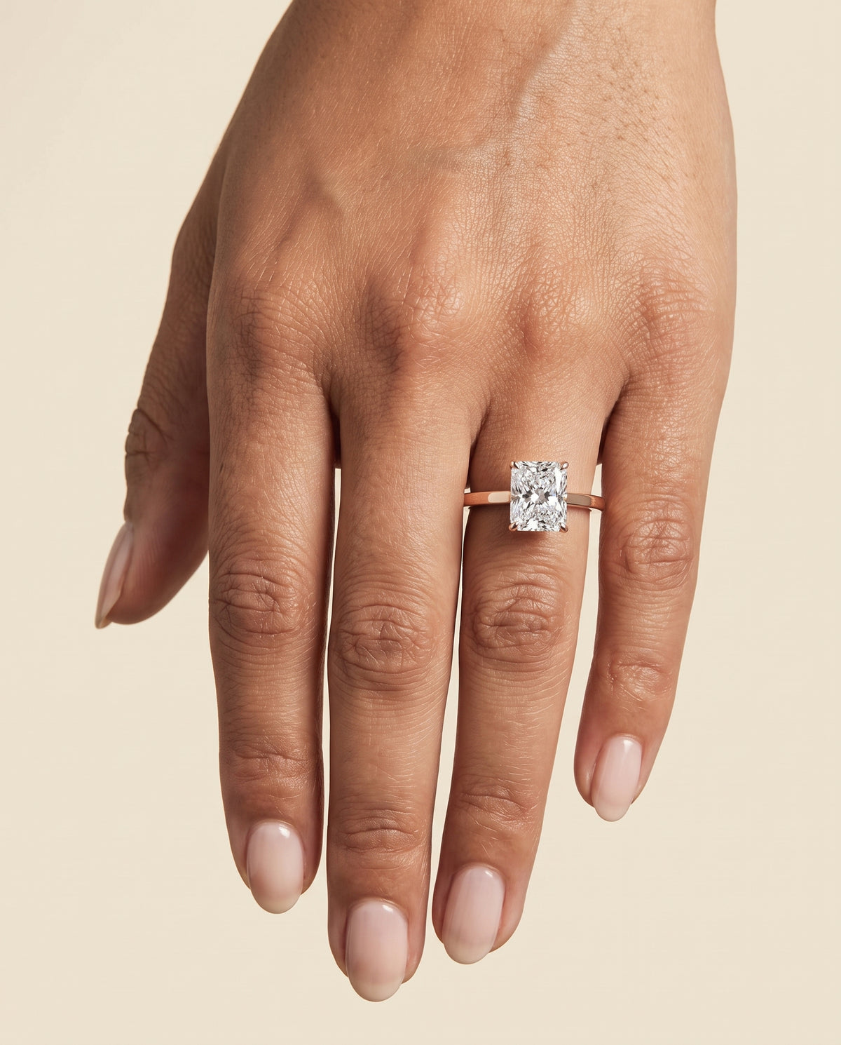 The Carmen Beveled Edge Comfort Fit Solitaire Radiant Cut Engagement Ring Setting in 14K Rose Gold