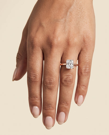 The Carmen Beveled Edge Comfort Fit Solitaire Radiant Cut Engagement Ring Setting in 14K Rose Gold