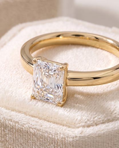 The Carmen Beveled Edge Comfort Fit Solitaire Radiant Cut Engagement Ring Setting in 18K Yellow Gold