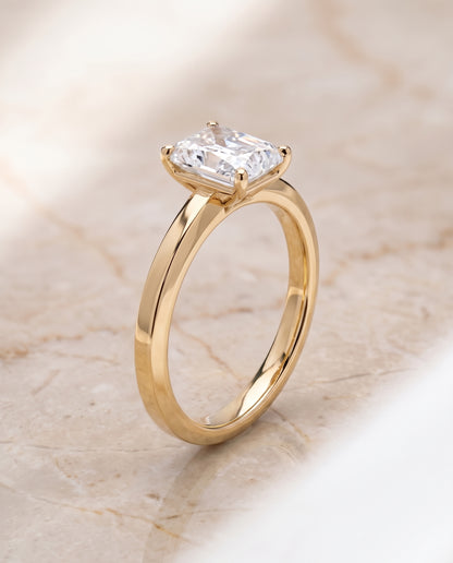 The Carmen Beveled Edge Comfort Fit Solitaire Radiant Cut Engagement Ring Setting in 18K Yellow Gold