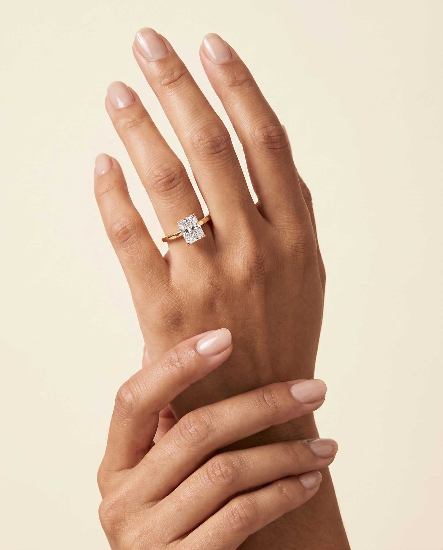 The Carmen Beveled Edge Comfort Fit Solitaire Radiant Cut Engagement Ring Setting in 18K Yellow Gold