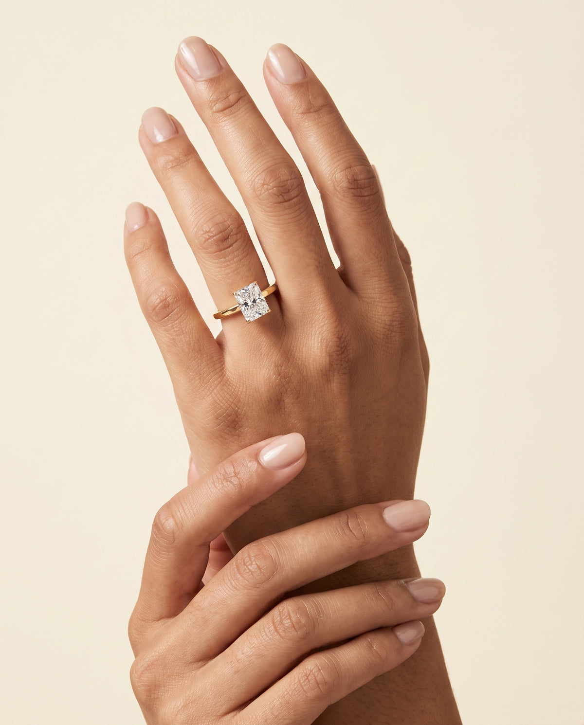 The Carmen Beveled Edge Comfort Fit Solitaire Radiant Cut Engagement Ring Setting in 18K Yellow Gold