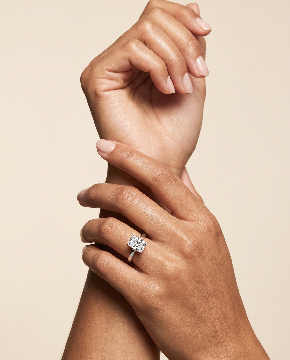 The Carmen Beveled Edge Comfort Fit Solitaire Radiant Cut Engagement Ring Setting in Platinum