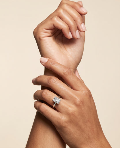 The Carmen Beveled Edge Comfort Fit Solitaire Radiant Cut Engagement Ring Setting in Platinum