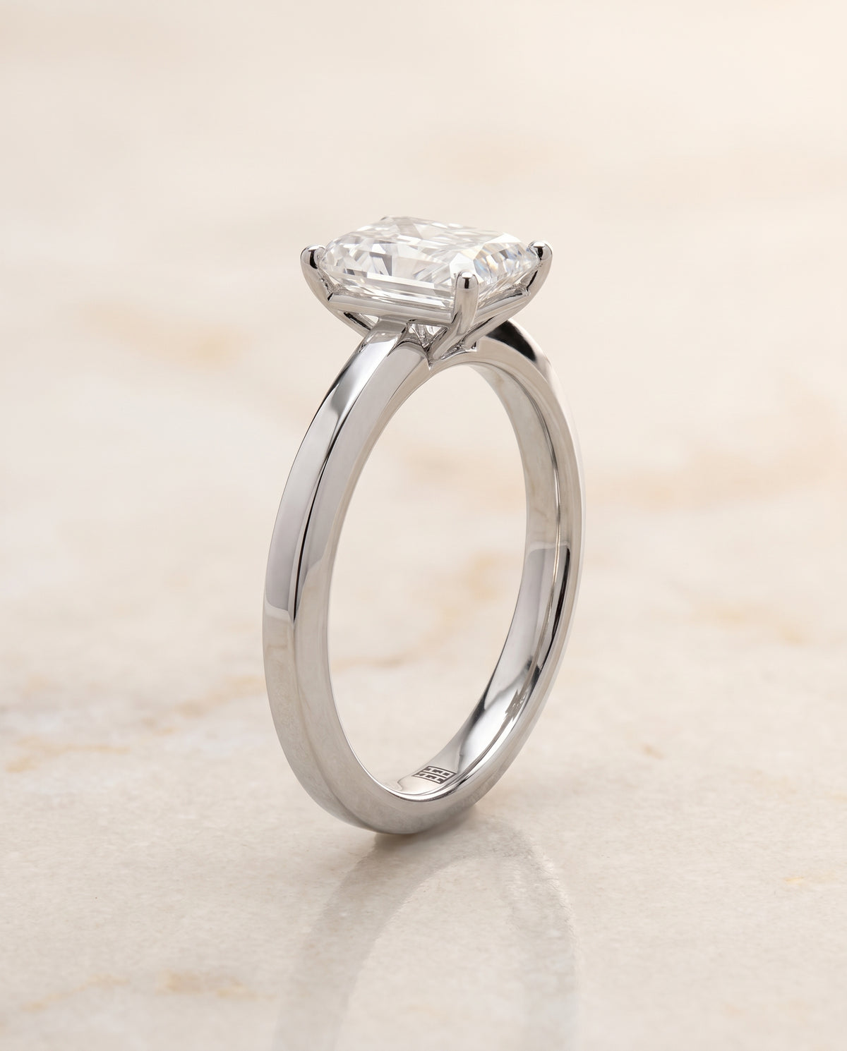 The Carmen Beveled Edge Comfort Fit Solitaire Radiant Cut Engagement Ring Setting in Platinum