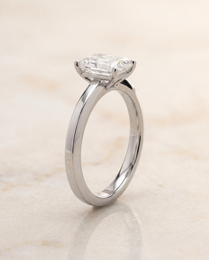 The Carmen Beveled Edge Comfort Fit Solitaire Radiant Cut Engagement Ring Setting in Platinum