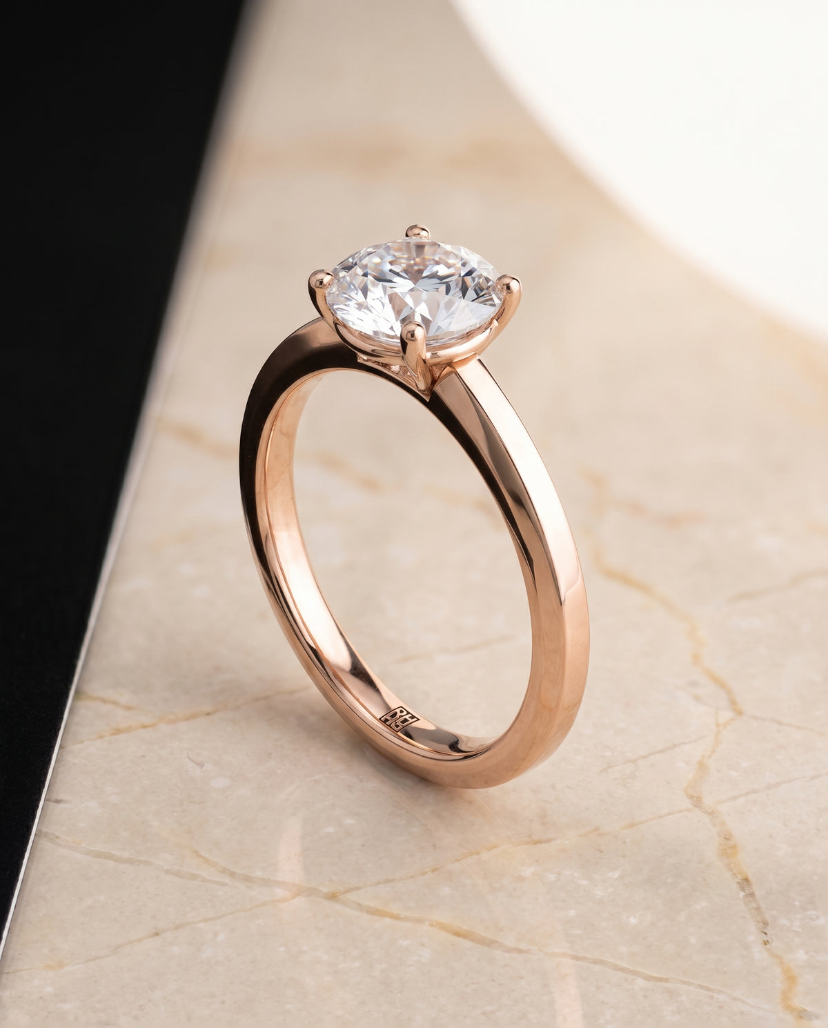 The Carmen Beveled Edge Comfort Fit Solitaire Round Engagement Ring Setting in 14K Rose Gold