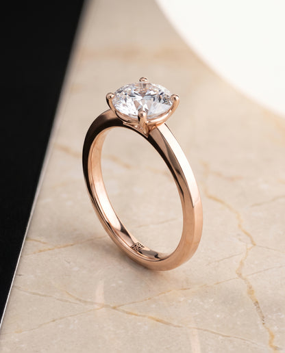 The Carmen Beveled Edge Comfort Fit Solitaire Round Engagement Ring Setting in 14K Rose Gold