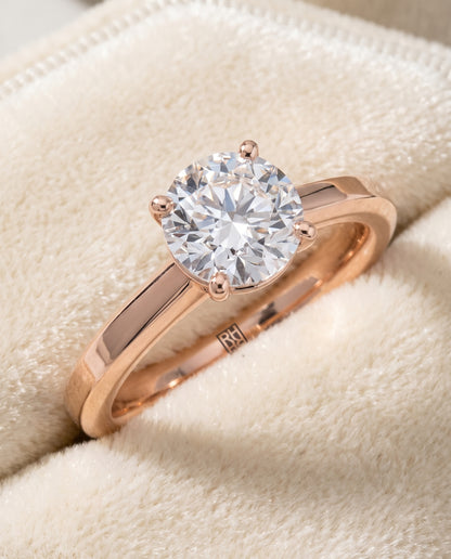 The Carmen Beveled Edge Comfort Fit Solitaire Round Engagement Ring Setting in 14K Rose Gold