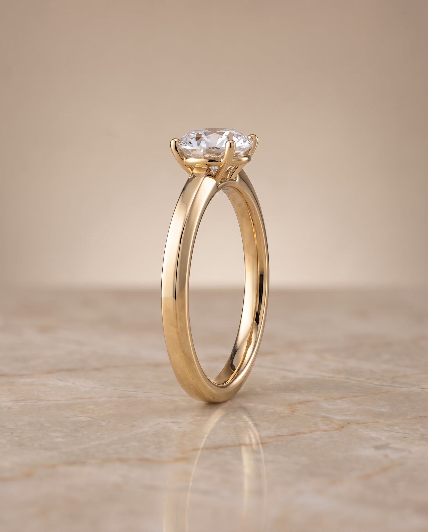 The Carmen Beveled Edge Comfort Fit Solitaire Round Engagement Ring Setting in 18K Yellow Gold