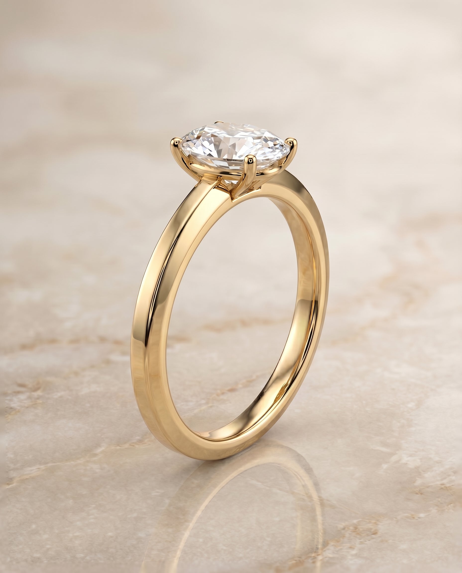 Beveled Edge Comfort Fit Solitaire styling on The Carmen oval engagement ring setting | RockHer