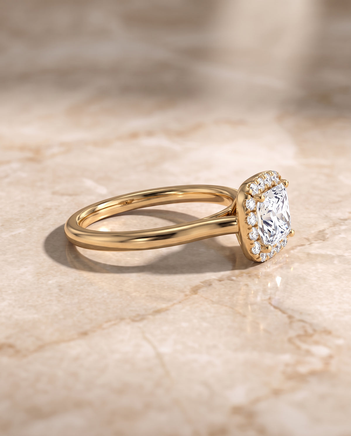 The Carnie Classic Prong Diamond Halo Princess Cut Engagement Ring Setting in 18K Yellow Gold