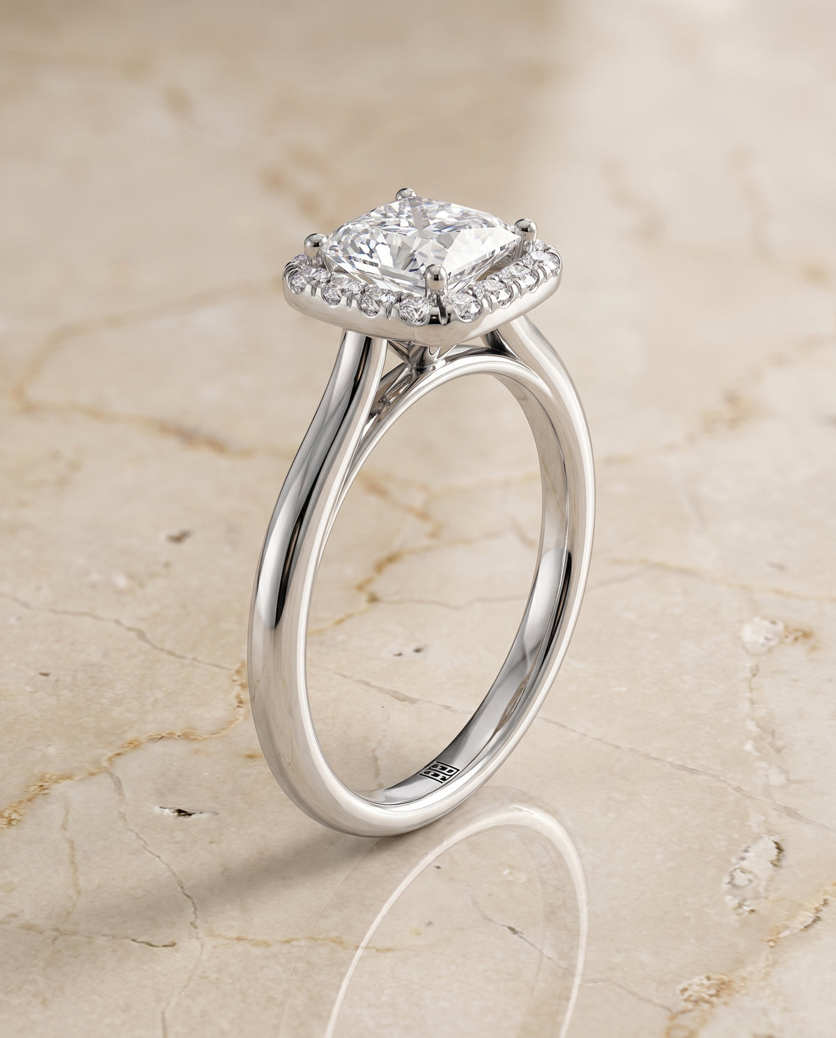 The Carnie Classic Prong Diamond Halo Princess Cut Engagement Ring Setting in Platinum