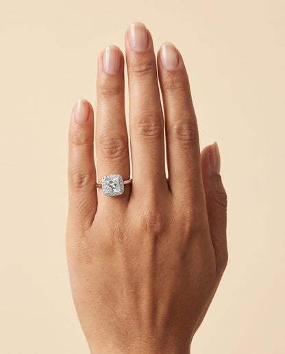 The Carnie Classic Prong Diamond Halo Princess Cut Engagement Ring Setting in Platinum