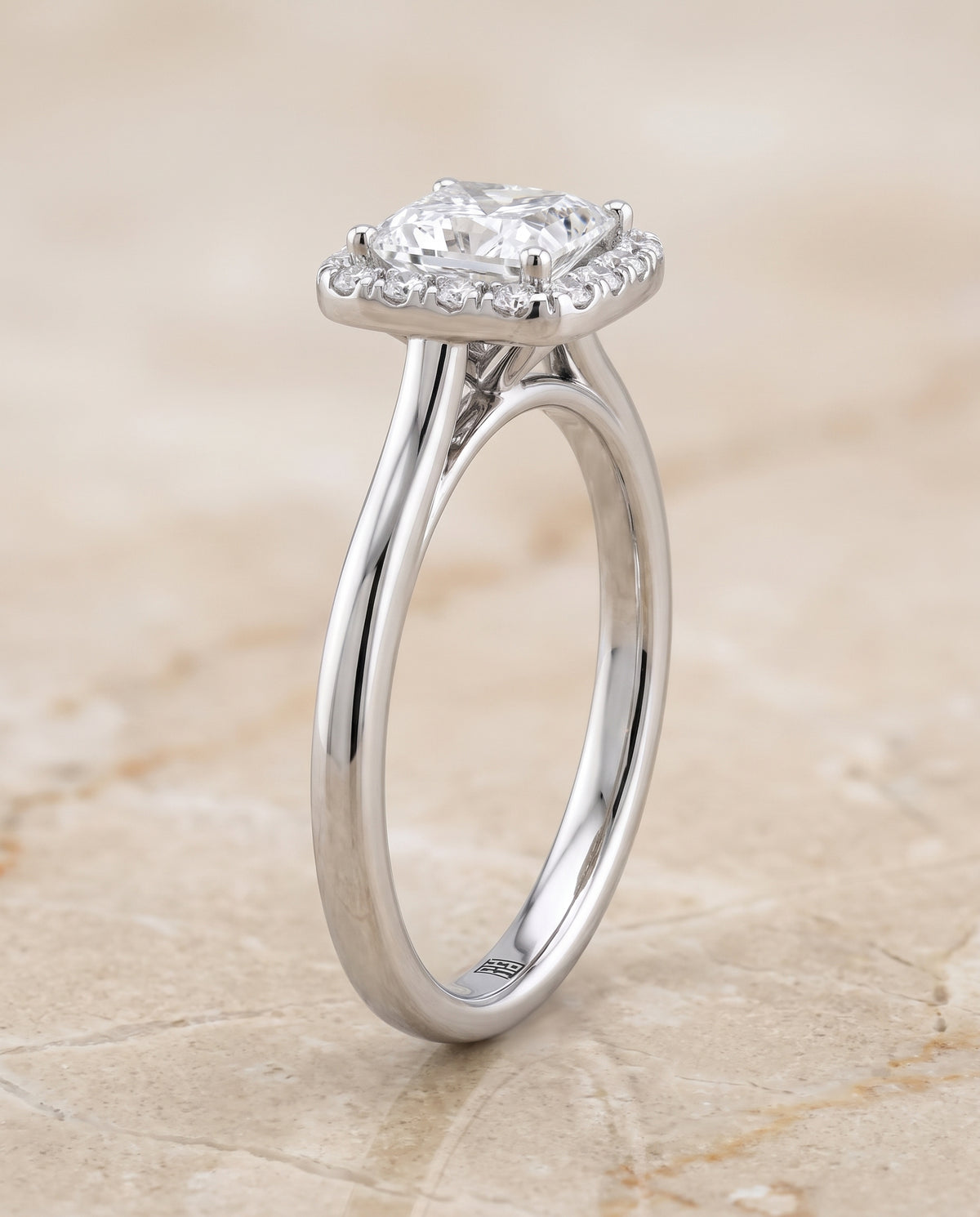 The Carnie Classic Prong Diamond Halo Princess Cut Engagement Ring Setting in Platinum