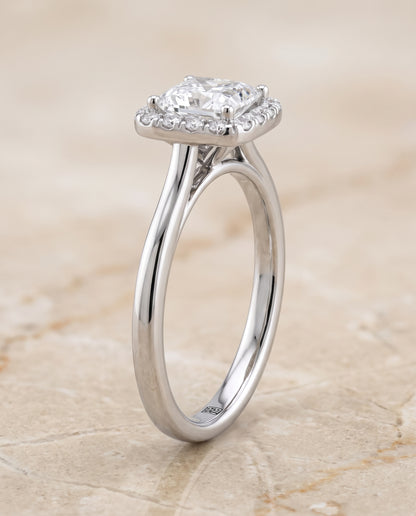 The Carnie Classic Prong Diamond Halo Princess Cut Engagement Ring Setting in Platinum