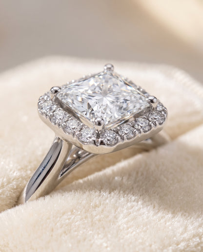 The Carnie Classic Prong Diamond Halo Princess Cut Engagement Ring Setting in Platinum