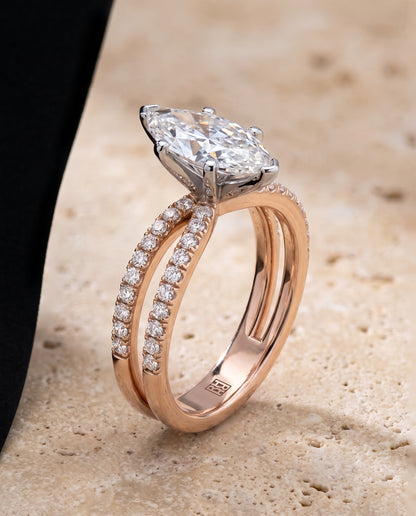 Marquise engagement ring setting in 14K Rose Gold, Carole Two Row Pavé Split Shank Marquise, alternate view | RockHer