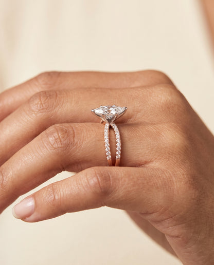 Marquise engagement ring setting in 14K Rose Gold, Carole Two Row Pavé Split Shank Marquise, alternate view | RockHer
