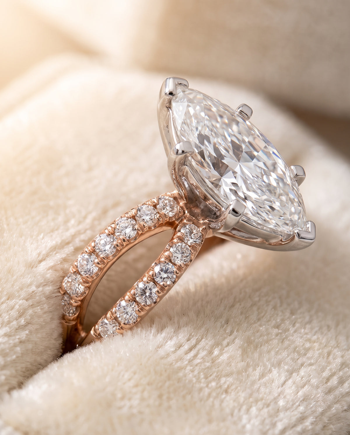 Marquise engagement ring setting in 14K Rose Gold, Carole Two Row Pavé Split Shank Marquise, alternate view | RockHer
