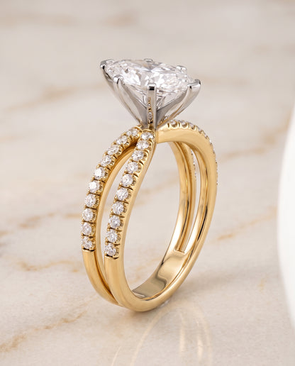 The Carole Two Row Pavé Split Shank Marquise Engagement Ring Setting in 18K Yellow Gold