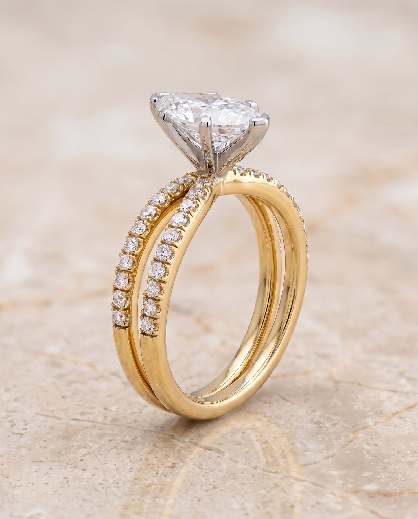 The Carole Two Row Pavé Split Shank Marquise Engagement Ring Setting in 18K Yellow Gold