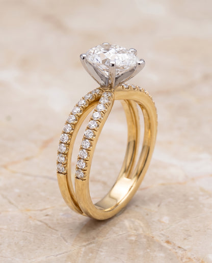 The Carole Two Row Pavé Split Shank Pear Engagement Ring Setting in 18K Yellow Gold