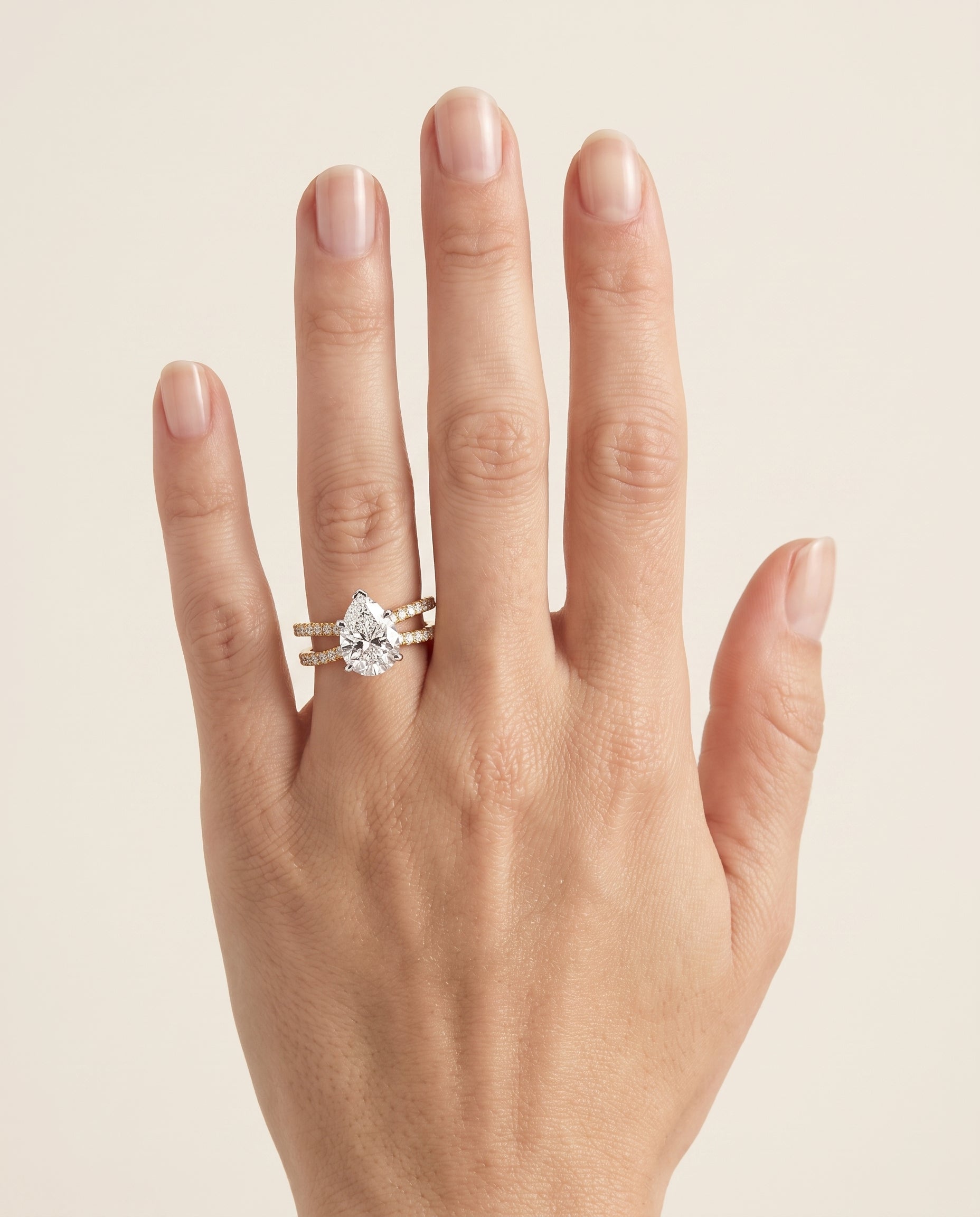 The Carole Two Row Pavé Split Shank Pear Engagement Ring Setting in 18K Yellow Gold