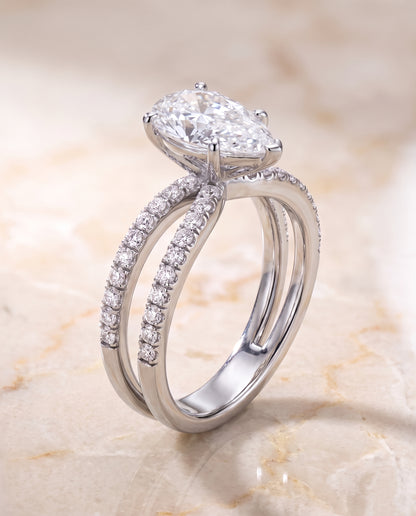The Carole Two Row Pavé Split Shank Pear Engagement Ring Setting in Platinum