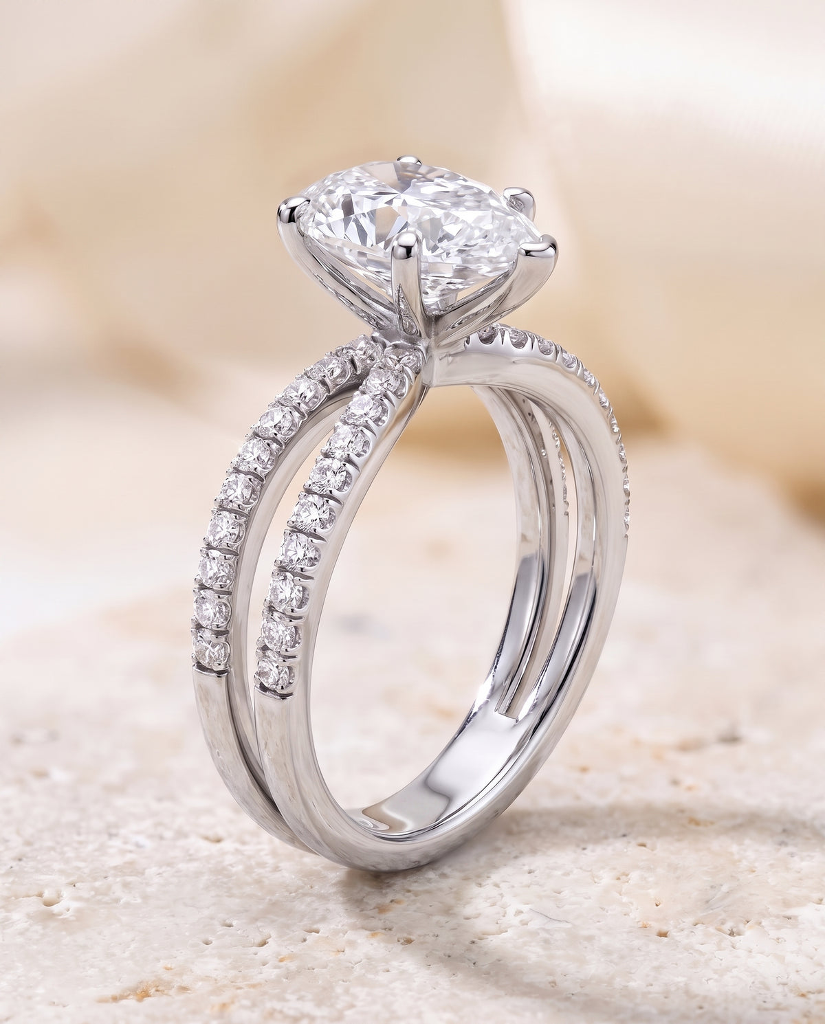The Carole Two Row Pavé Split Shank Pear Engagement Ring Setting in Platinum