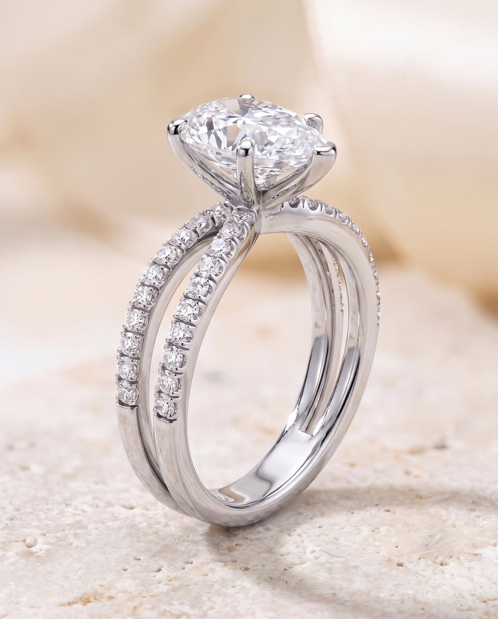 The Carole Two Row Pavé Split Shank Pear Engagement Ring Setting in Platinum