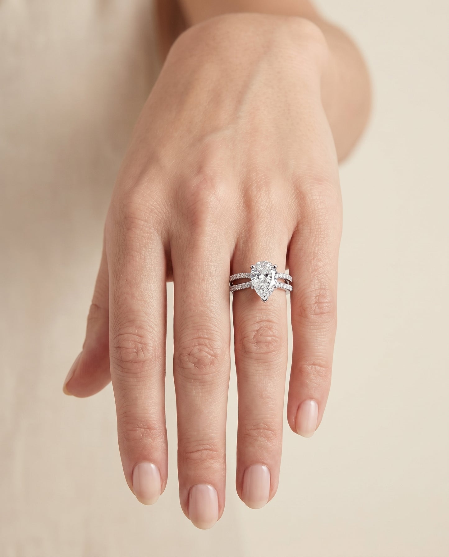 The Carole Two Row Pavé Split Shank Pear Engagement Ring Setting in Platinum