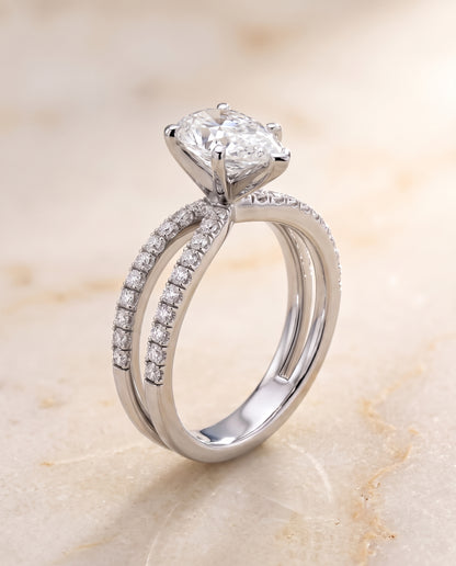 The Carole Two Row Pavé Split Shank Pear Engagement Ring Setting in Platinum