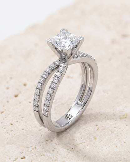 Princess engagement ring setting in Platinum, Carole Two Row Pavé Split Shank Princess Cut, alternate view | RockHer