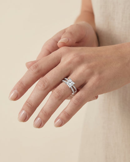 Princess engagement ring setting in Platinum, Carole Two Row Pavé Split Shank Princess Cut, alternate view | RockHer